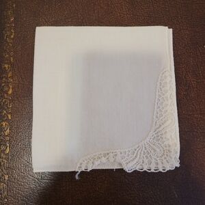 NWOT Vintage Handkerchief White with Lace Corner 10"